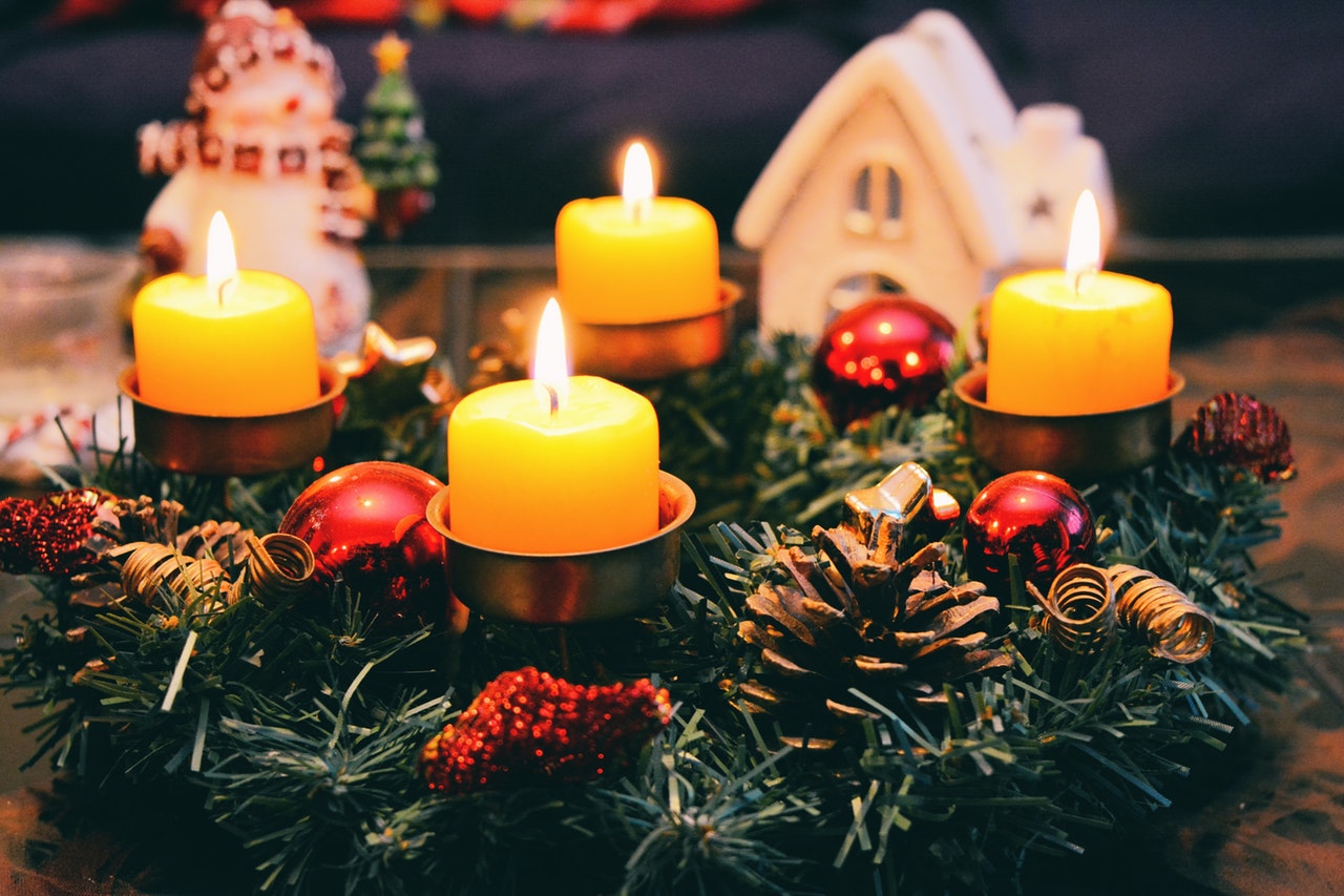 An Advent wreath with four candles